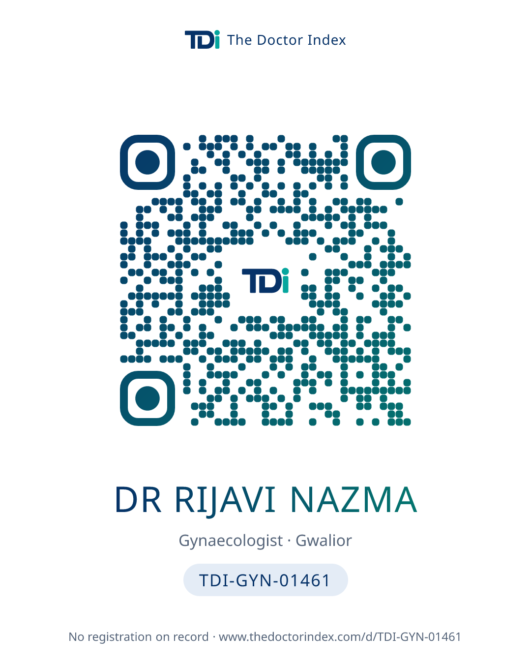 QR card for Dr Rijavi Nazma, TDI-GYN-01461