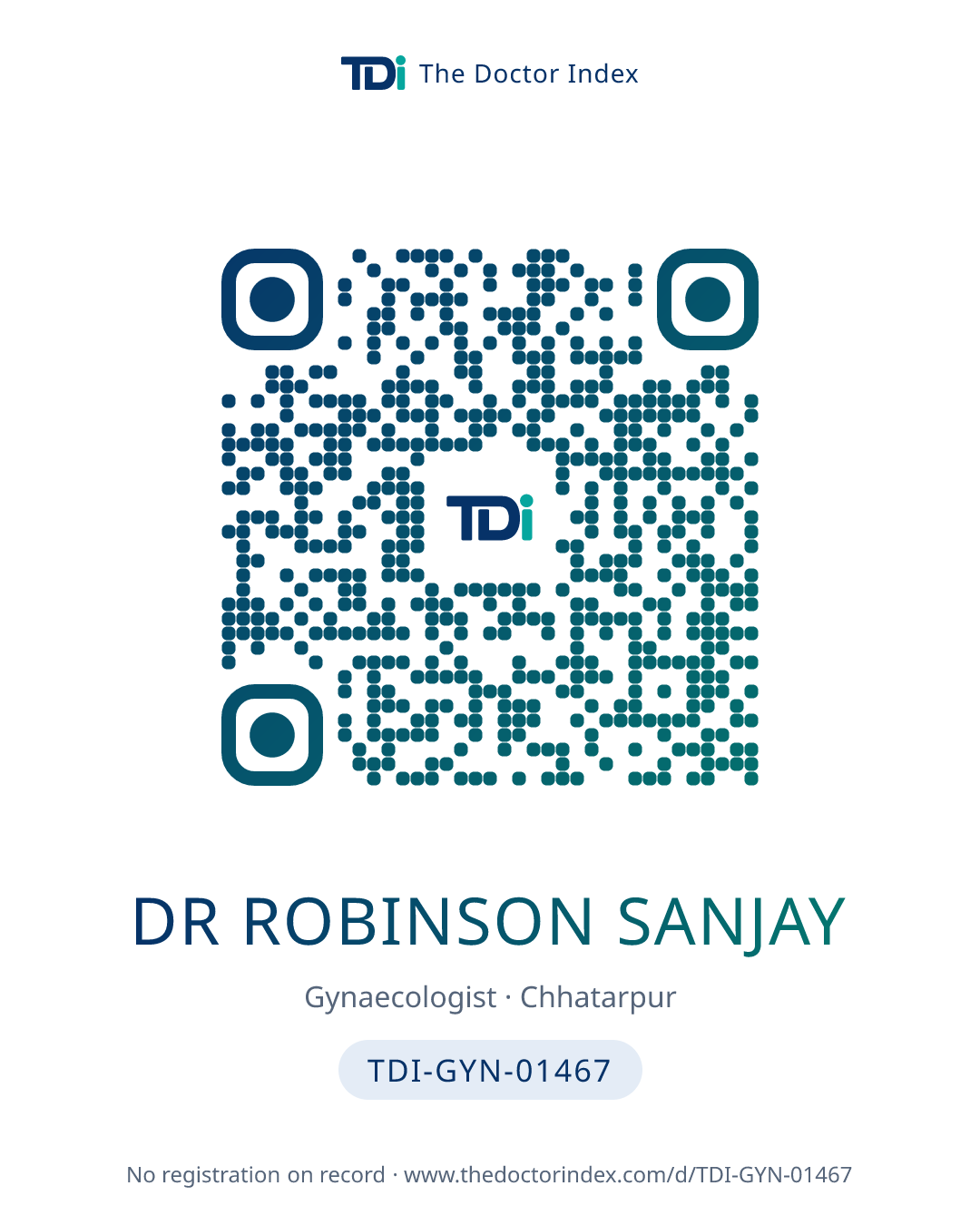 QR card for Dr Robinson Sanjay, TDI-GYN-01467