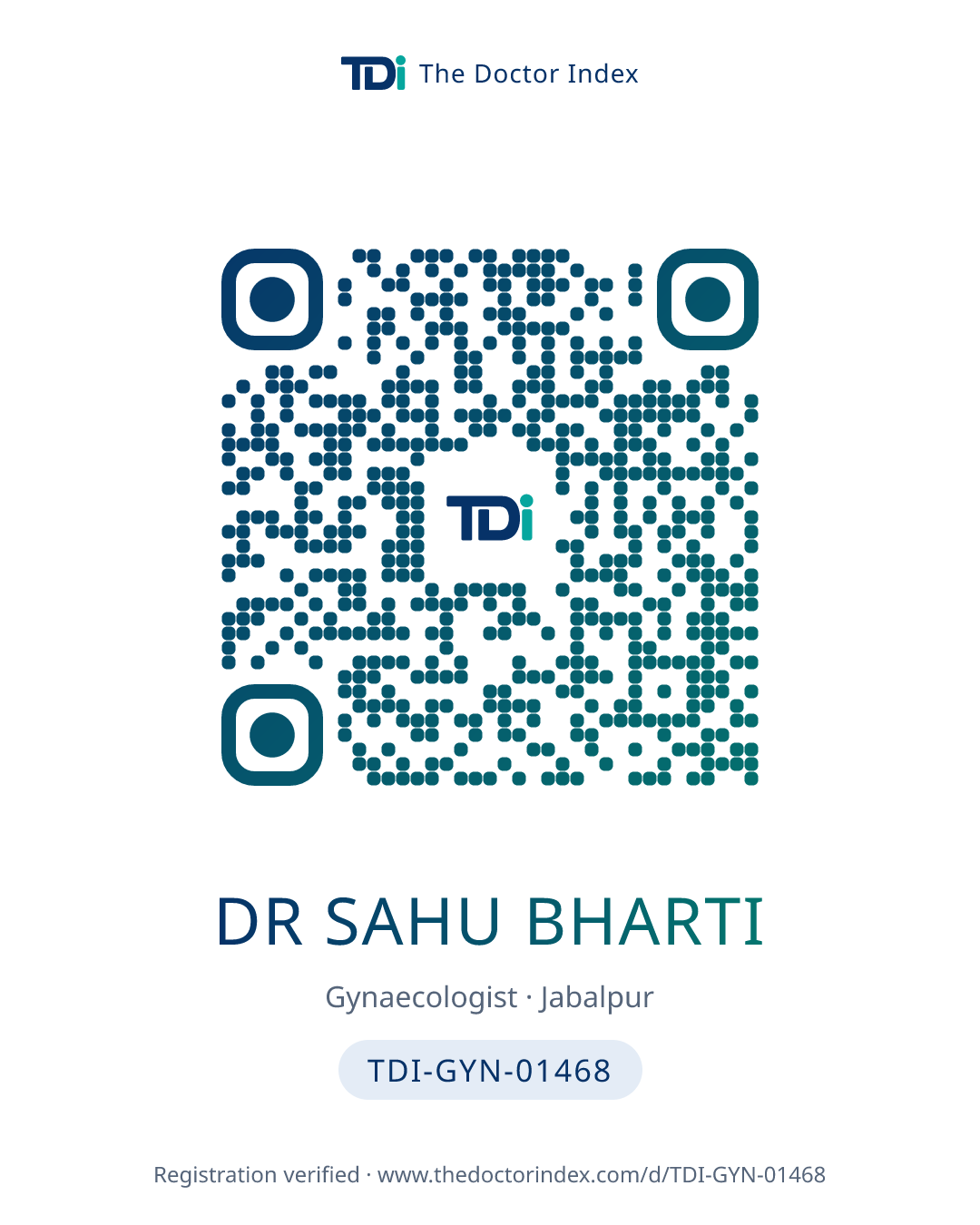 QR card for Dr Sahu Bharti, TDI-GYN-01468