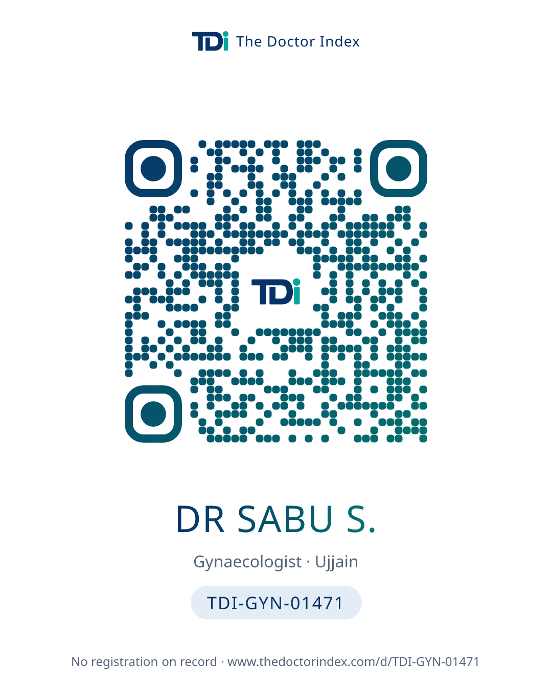 QR card for Dr Sabu S., TDI-GYN-01471