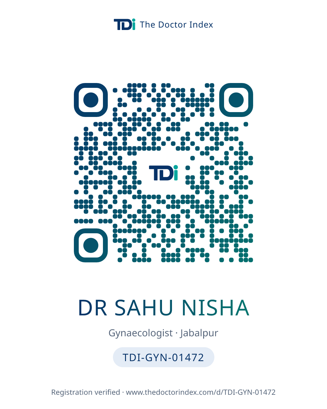 QR card for Dr Sahu Nisha, TDI-GYN-01472
