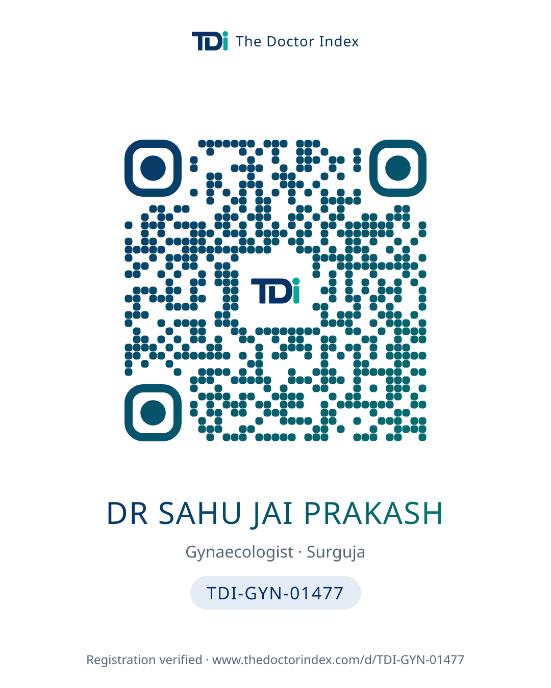 QR card for Dr Sahu Jai Prakash, TDI-GYN-01477