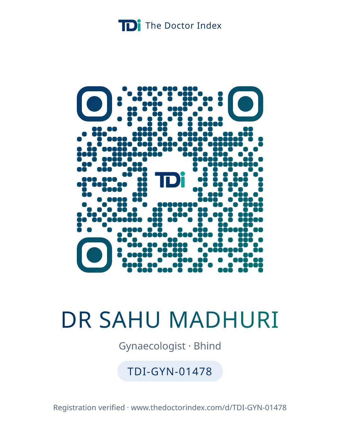 QR card for Dr Sahu Madhuri, TDI-GYN-01478