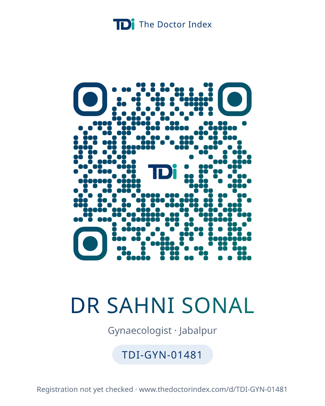 QR card for Dr Sahni Sonal, TDI-GYN-01481