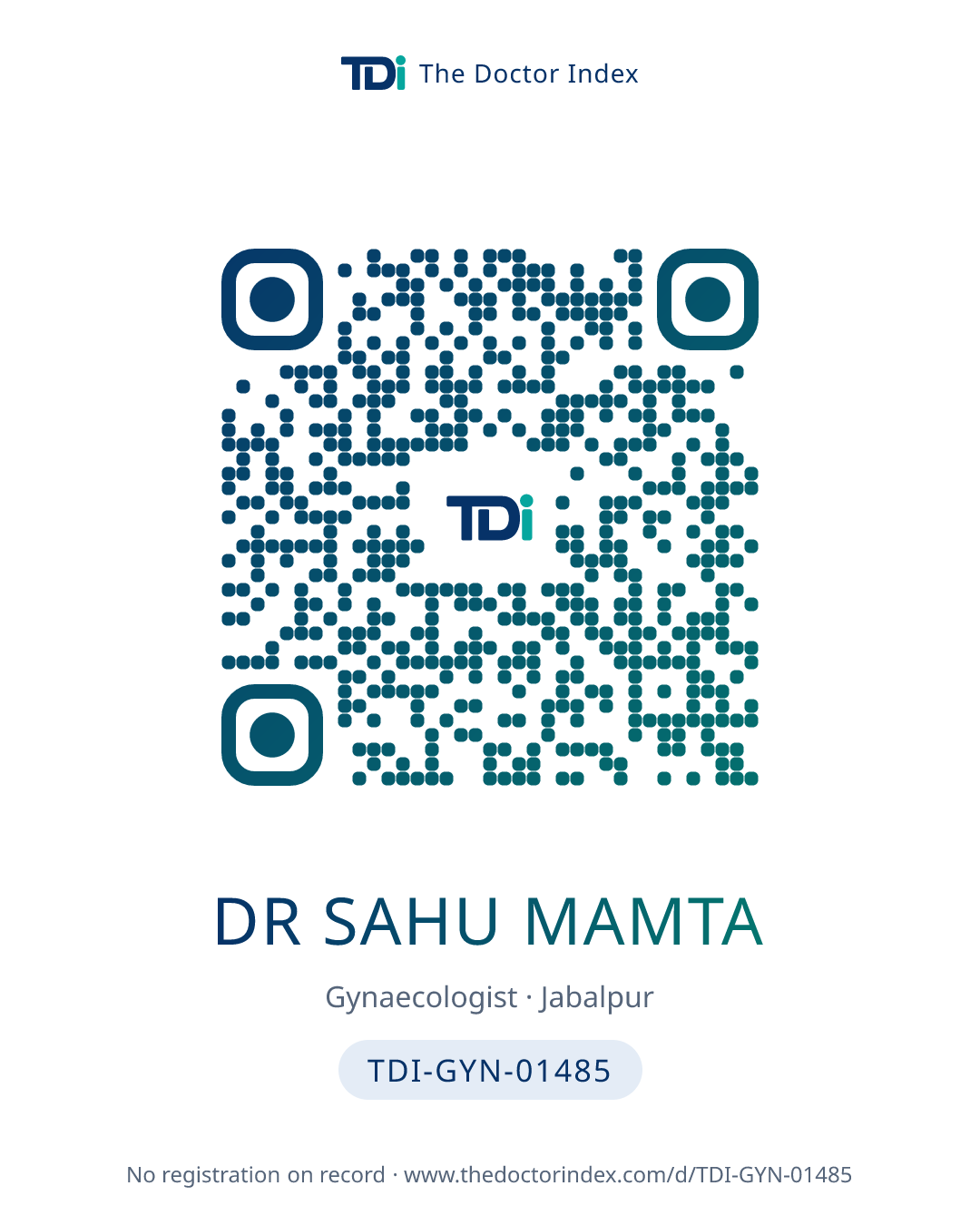 QR card for Dr Sahu Mamta, TDI-GYN-01485