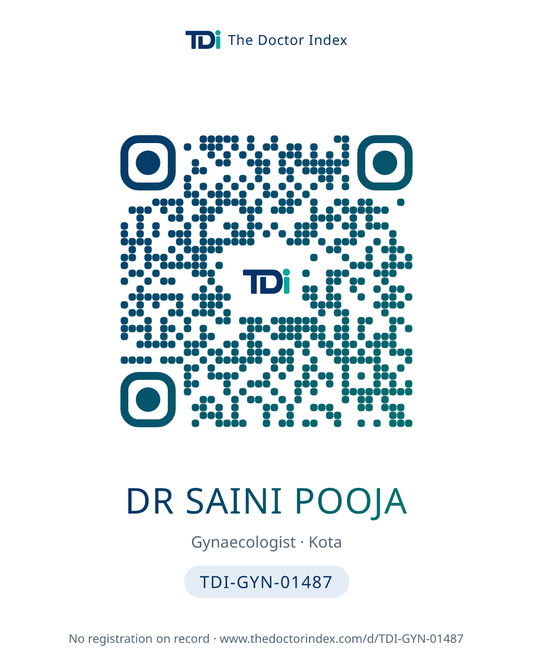 QR card for Dr Saini Pooja, TDI-GYN-01487