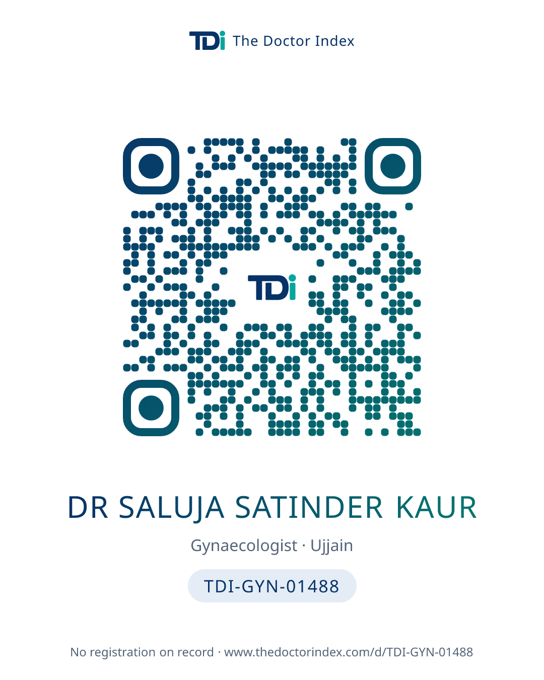 QR card for Dr Saluja Satinder Kaur, TDI-GYN-01488