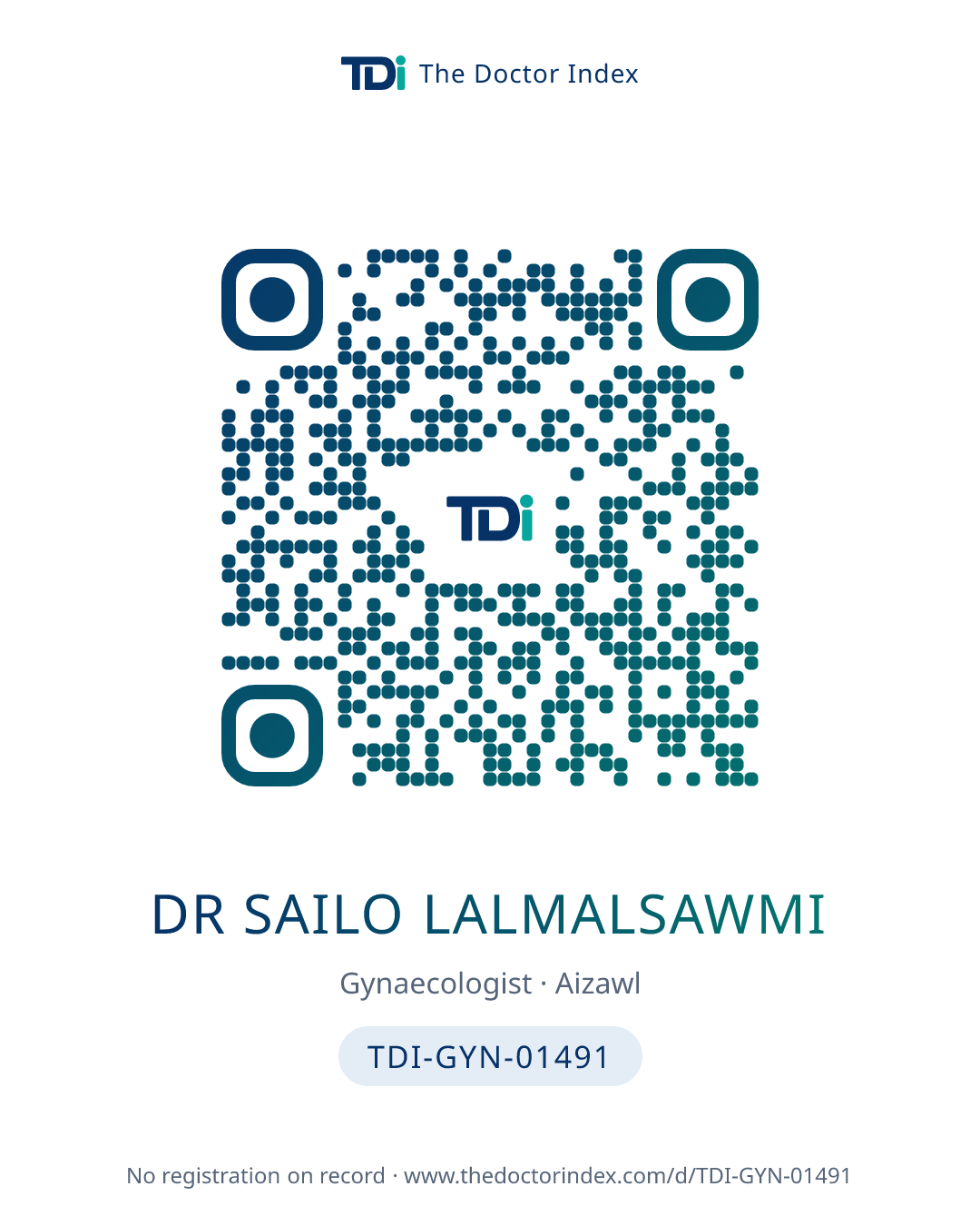 QR card for Dr Sailo Lalmalsawmi, TDI-GYN-01491
