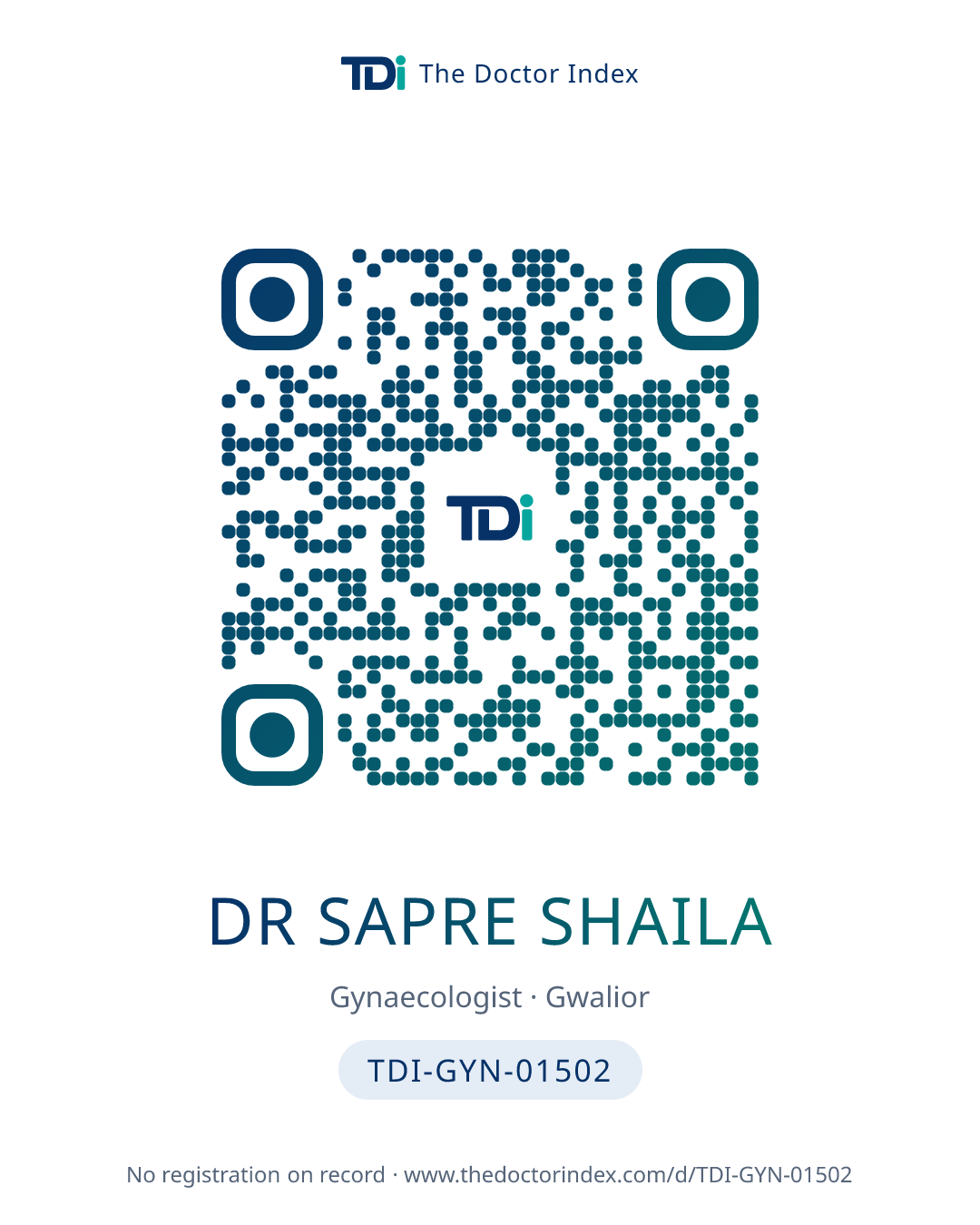 QR card for Dr Sapre Shaila, TDI-GYN-01502