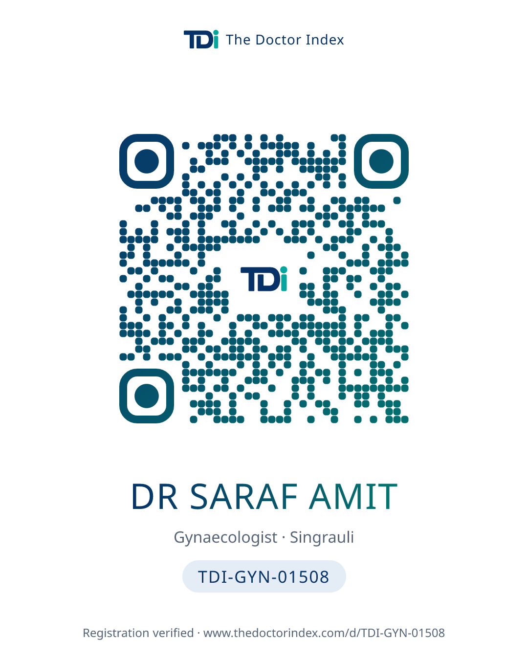 QR card for Dr Saraf Amit, TDI-GYN-01508