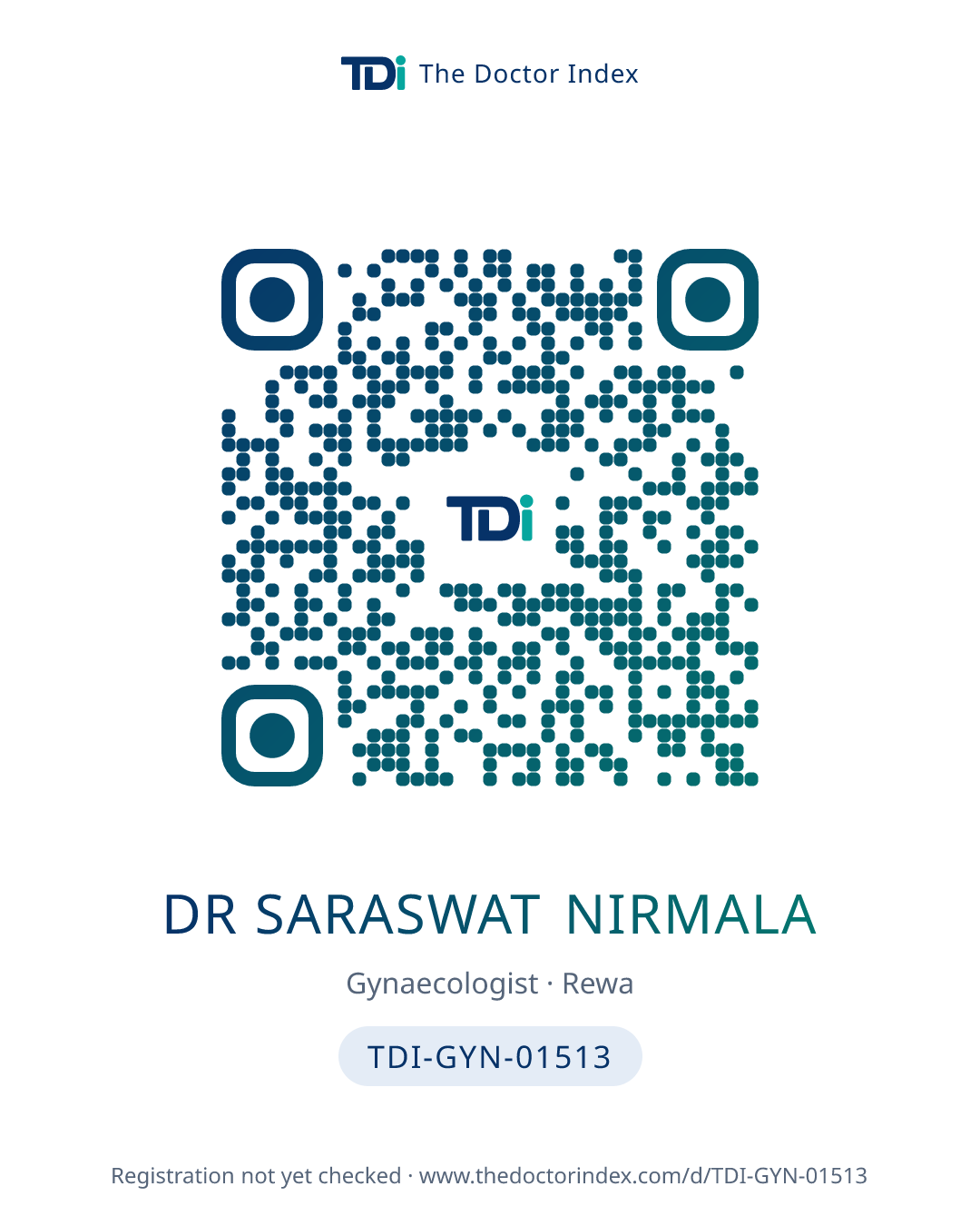 QR card for Dr Saraswat Nirmala, TDI-GYN-01513