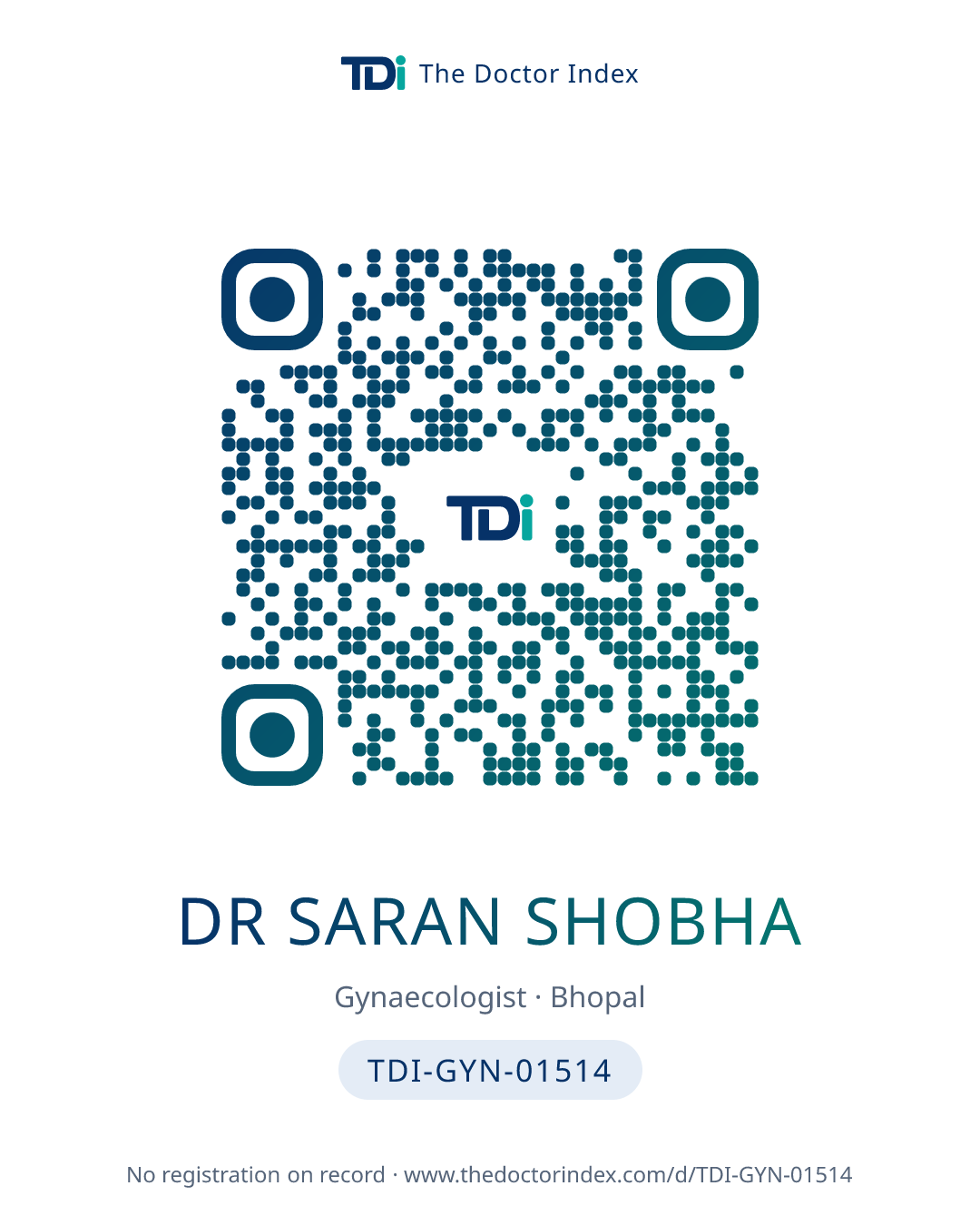 QR card for Dr Saran Shobha, TDI-GYN-01514