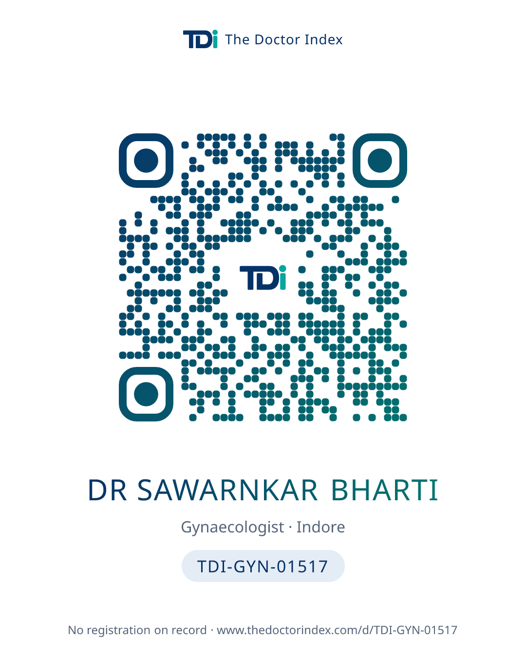QR card for Dr Sawarnkar Bharti, TDI-GYN-01517
