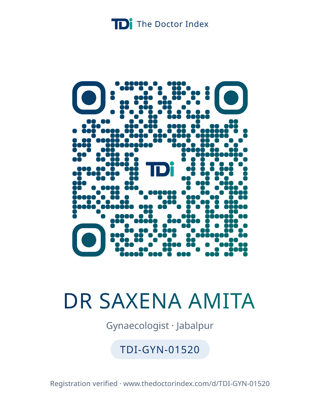 QR card for Dr Saxena Amita, TDI-GYN-01520