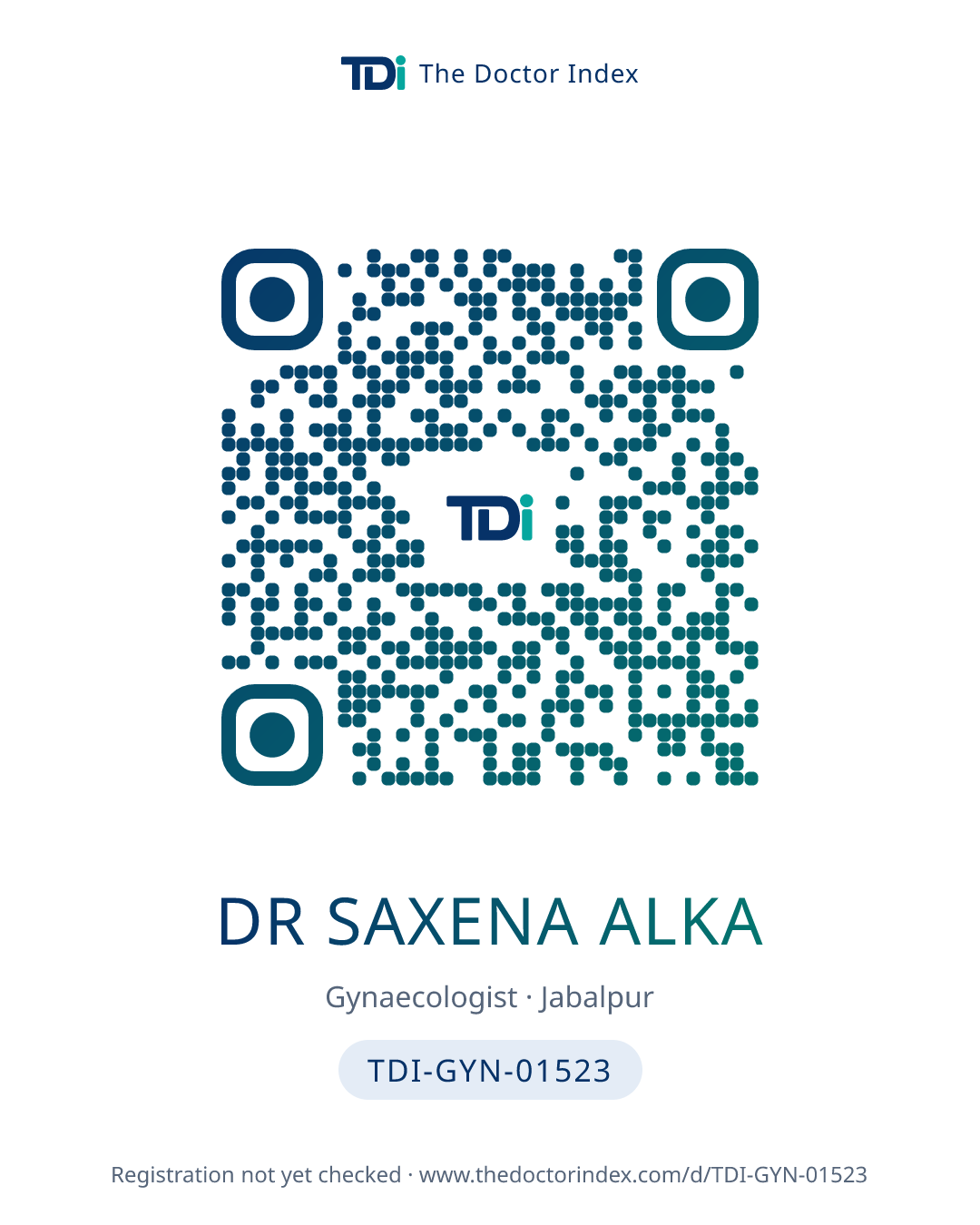 QR card for Dr Saxena Alka, TDI-GYN-01523
