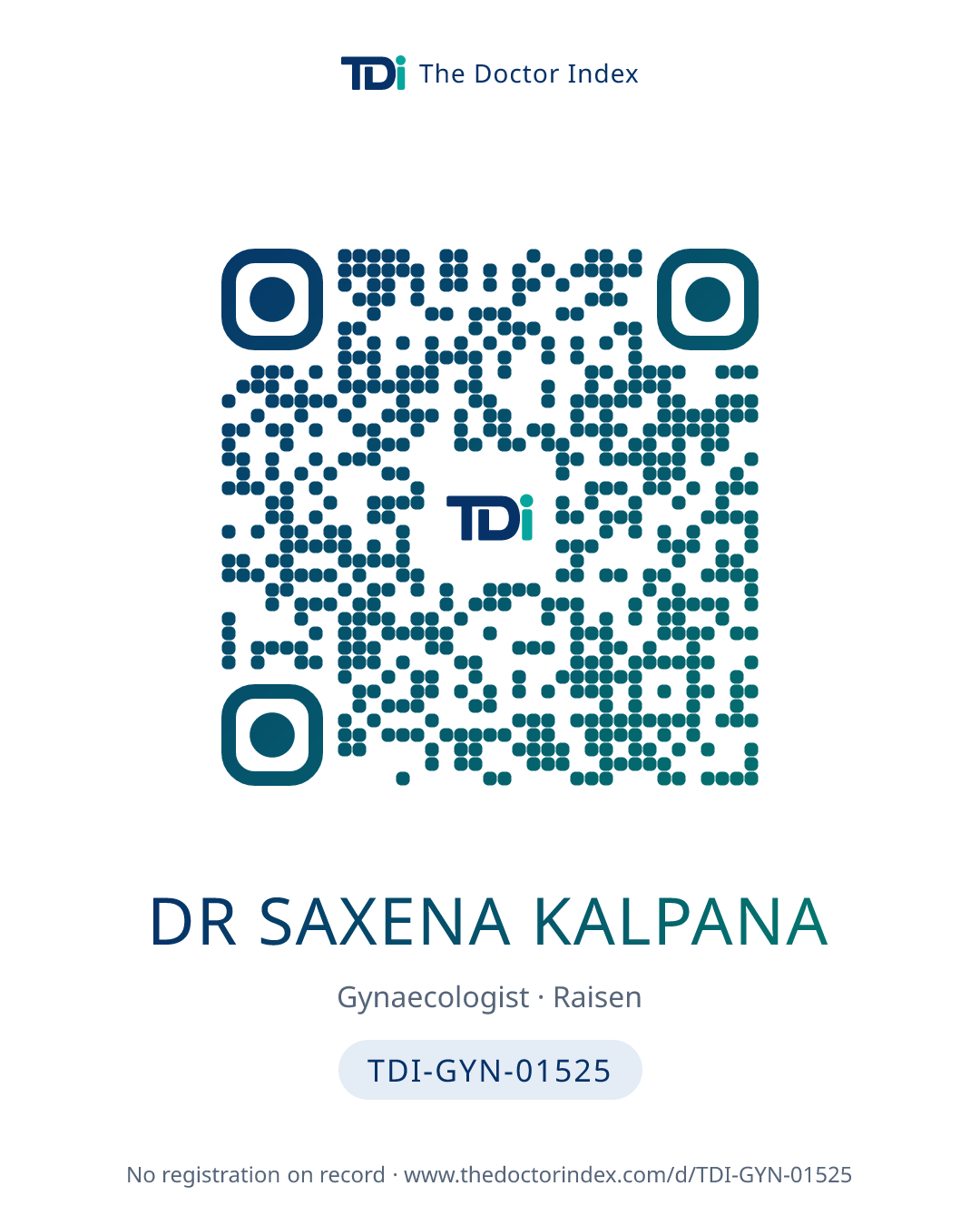 QR card for Dr Saxena Kalpana, TDI-GYN-01525
