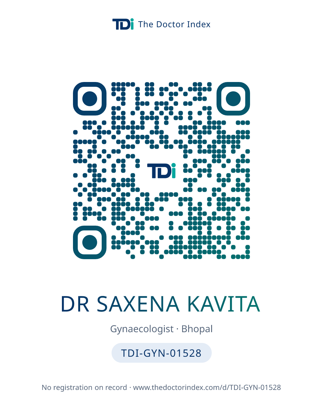 QR card for Dr Saxena Kavita, TDI-GYN-01528