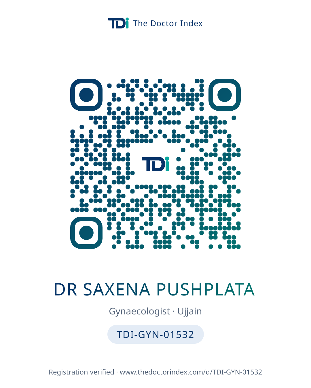 QR card for Dr Saxena Pushplata, TDI-GYN-01532