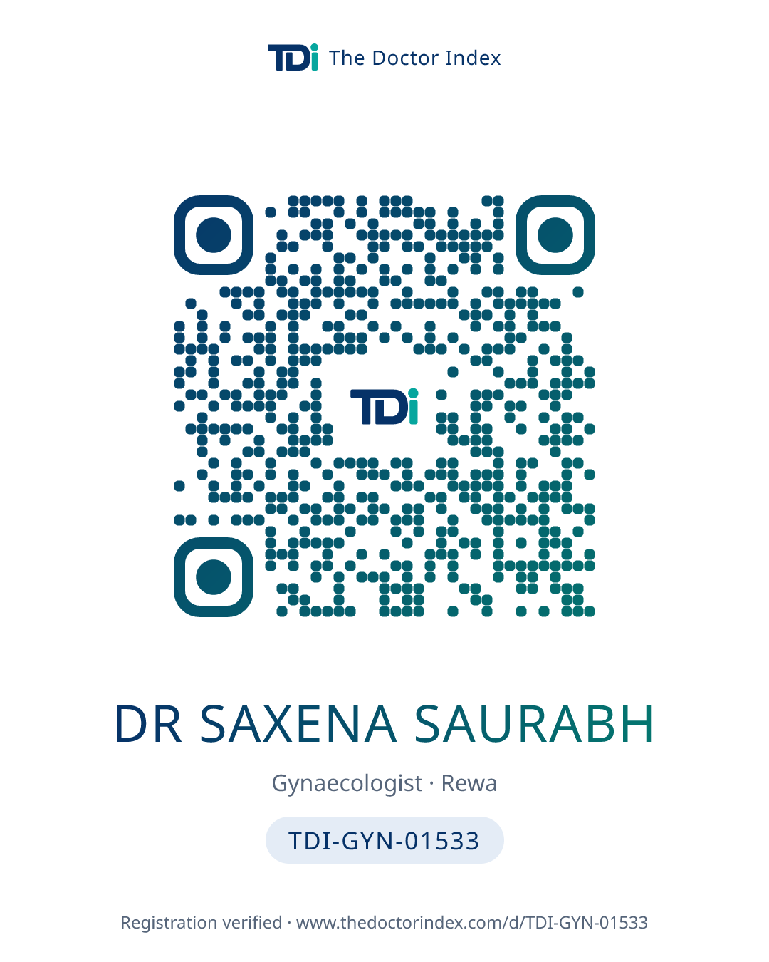 QR card for Dr Saxena Saurabh, TDI-GYN-01533