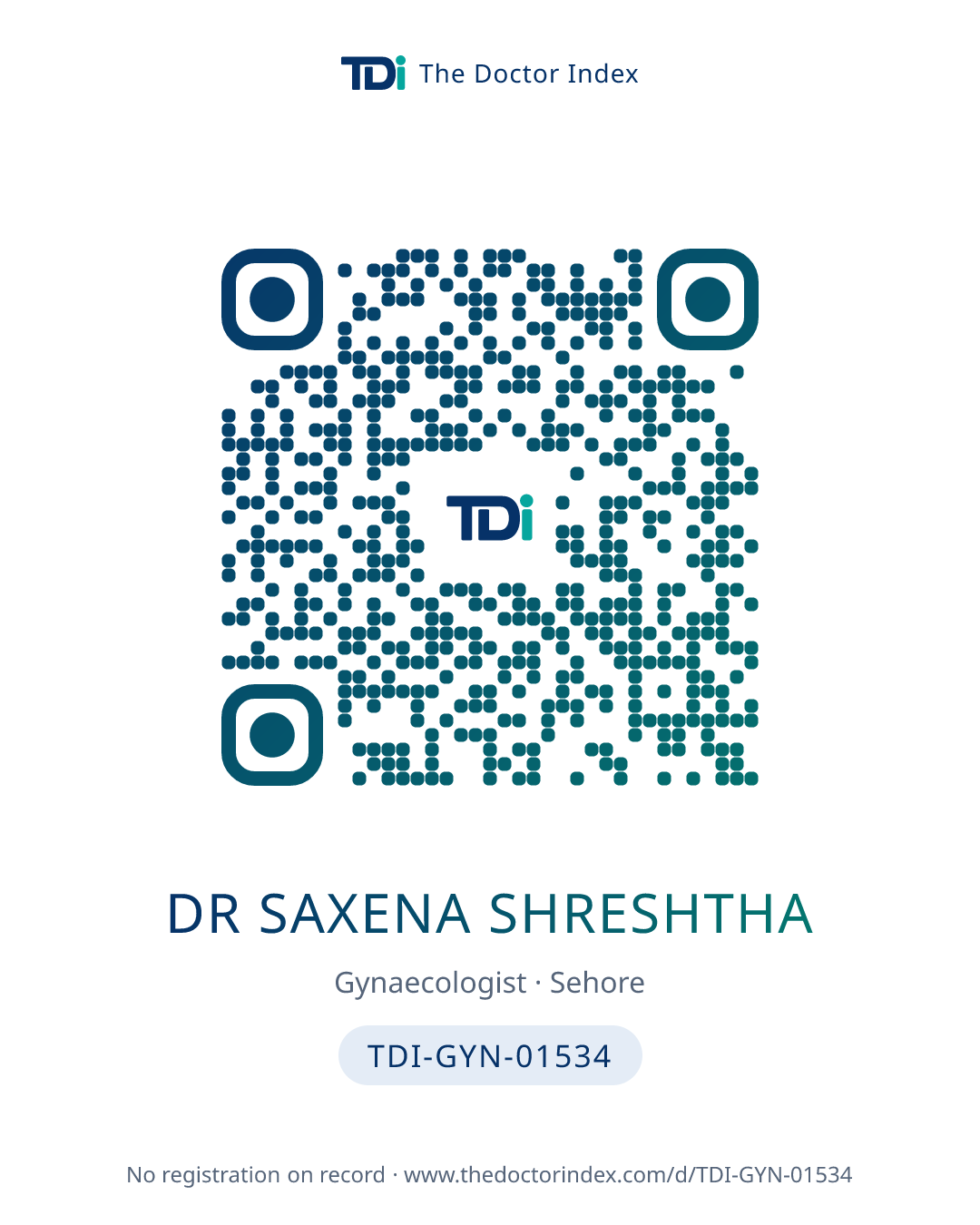 QR card for Dr Saxena Shreshtha, TDI-GYN-01534