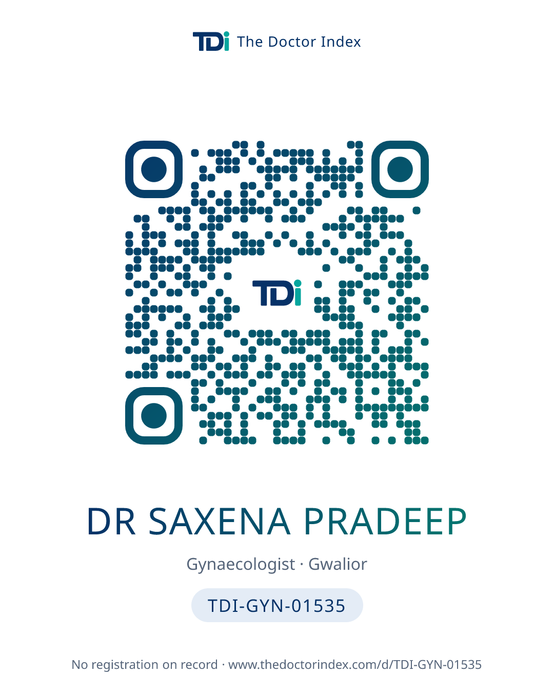 QR card for Dr Saxena Pradeep, TDI-GYN-01535