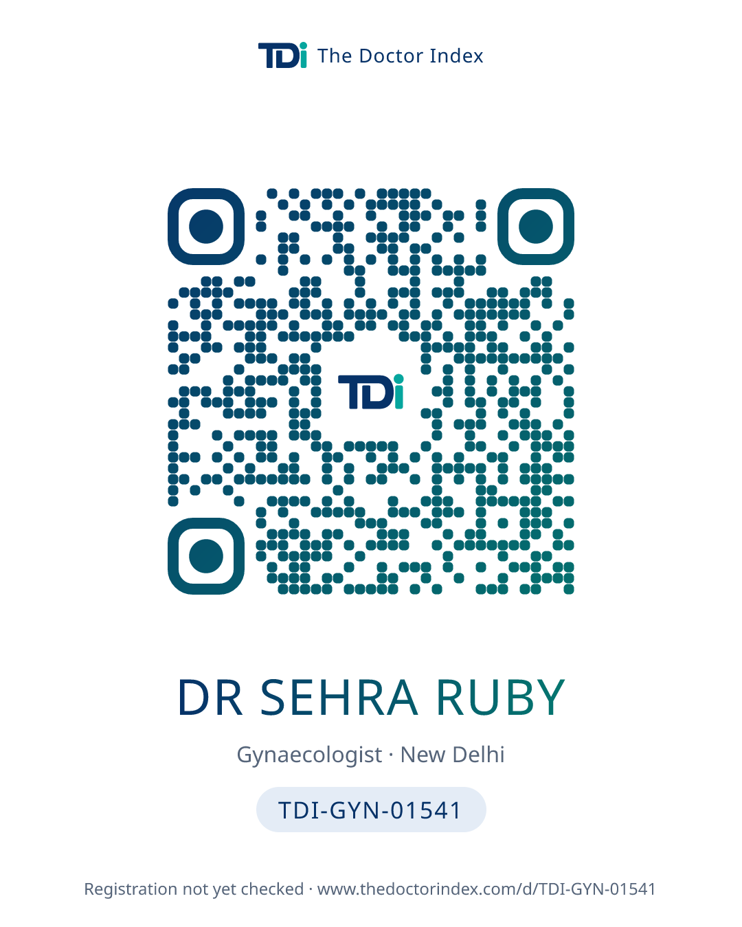QR card for Dr Sehra Ruby, TDI-GYN-01541