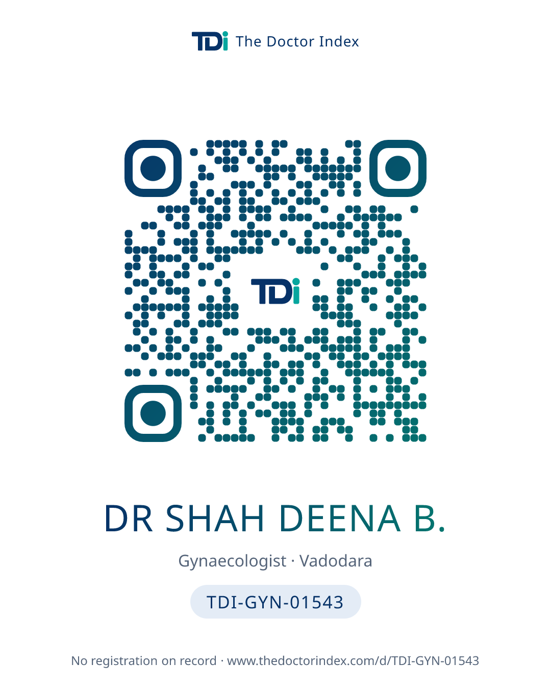 QR card for Dr Shah Deena B., TDI-GYN-01543