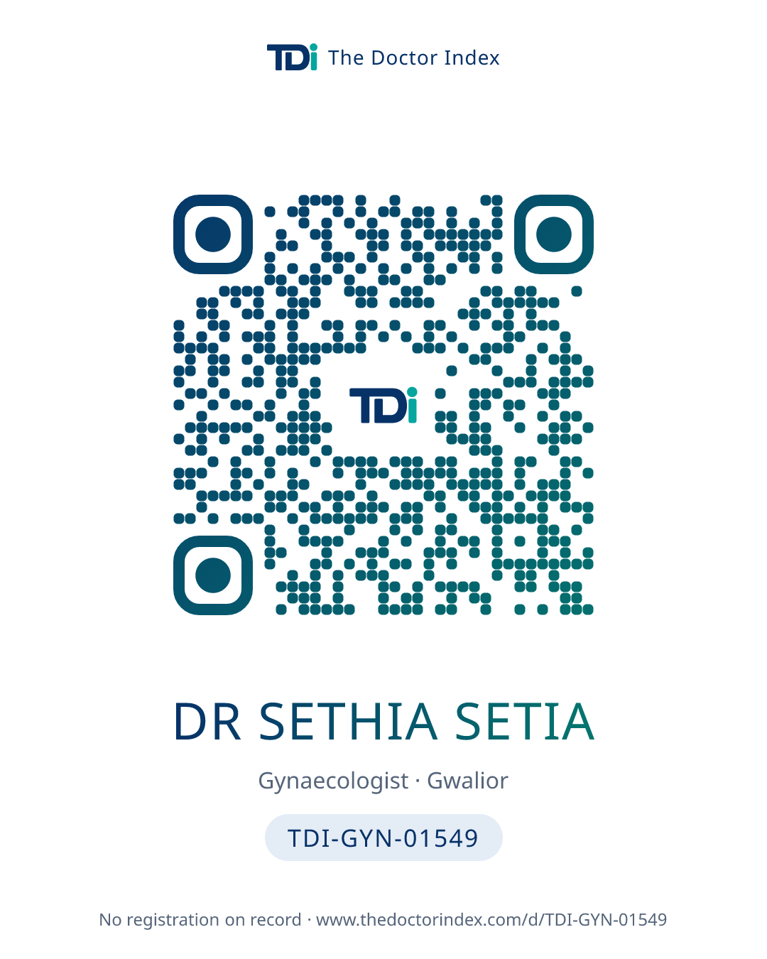 QR card for Dr Sethia Setia, TDI-GYN-01549