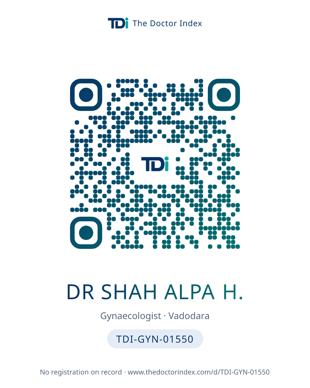 QR card for Dr Shah Alpa H., TDI-GYN-01550
