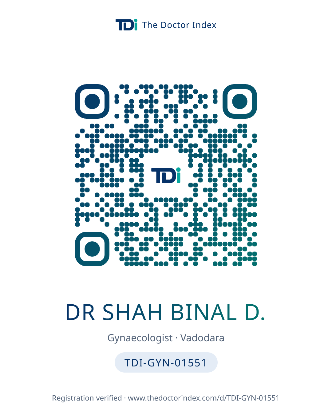 QR card for Dr Shah Binal D., TDI-GYN-01551