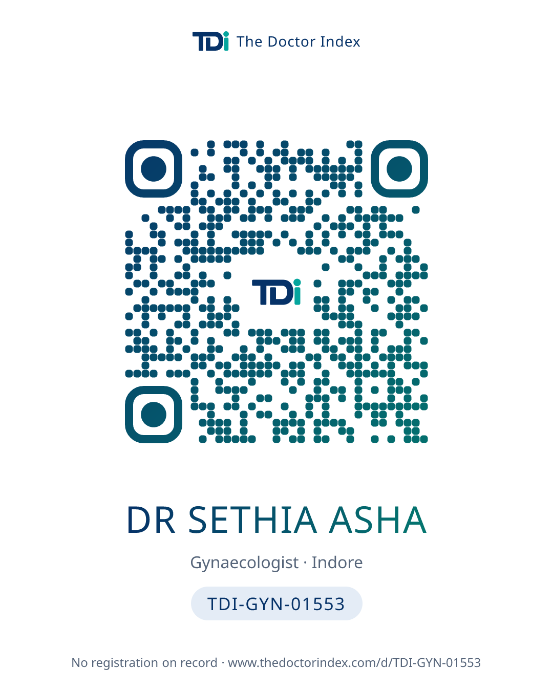 QR card for Dr Sethia Asha, TDI-GYN-01553