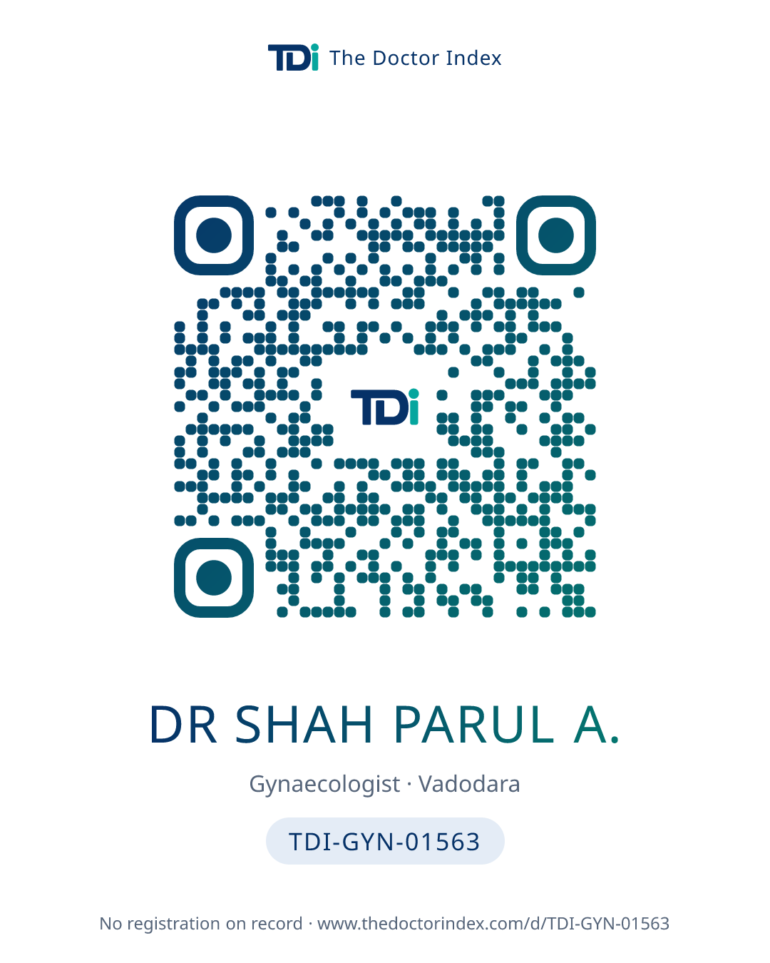 QR card for Dr Shah Parul A., TDI-GYN-01563
