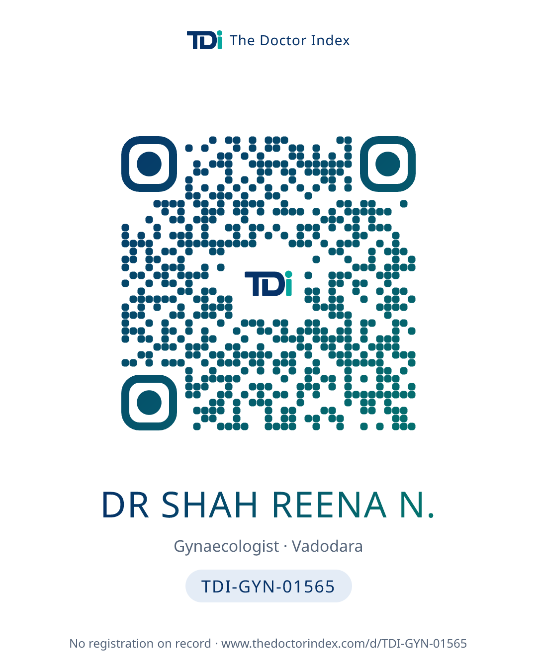 QR card for Dr Shah Reena N., TDI-GYN-01565