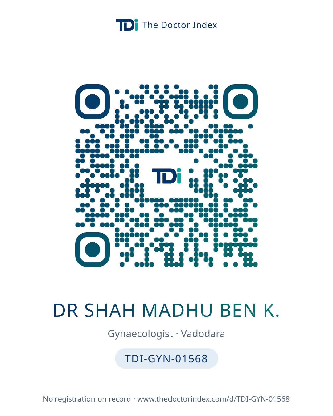 QR card for Dr Shah Madhu Ben K., TDI-GYN-01568