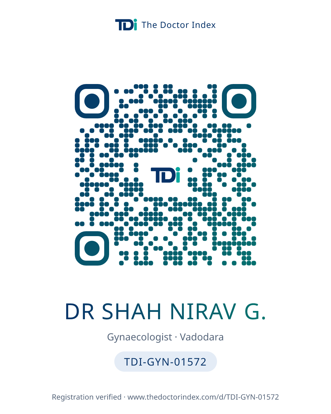 QR card for Dr Shah Nirav G., TDI-GYN-01572