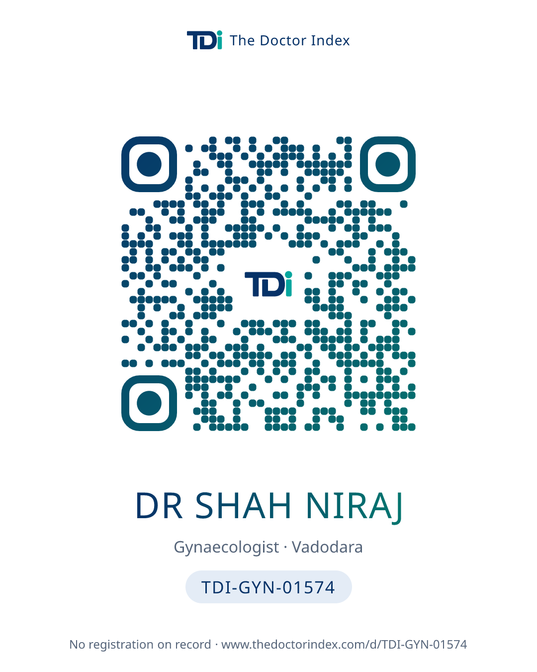 QR card for Dr Shah Niraj, TDI-GYN-01574
