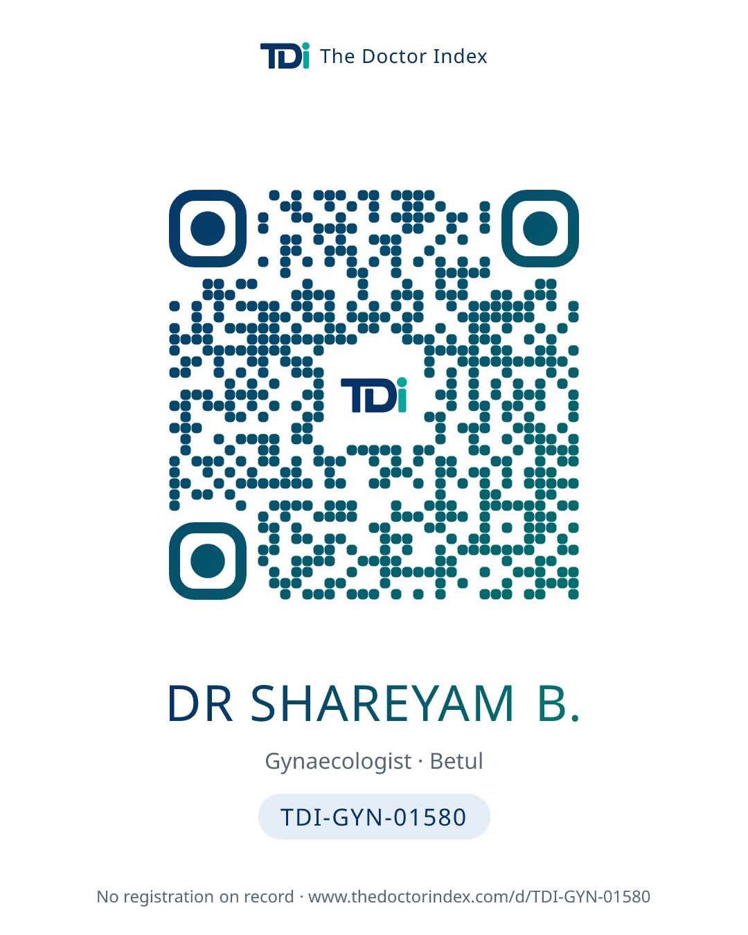 QR card for Dr Shareyam B., TDI-GYN-01580