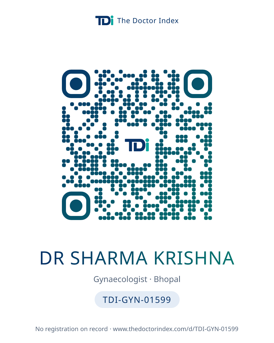 QR card for Dr Sharma Krishna, TDI-GYN-01599