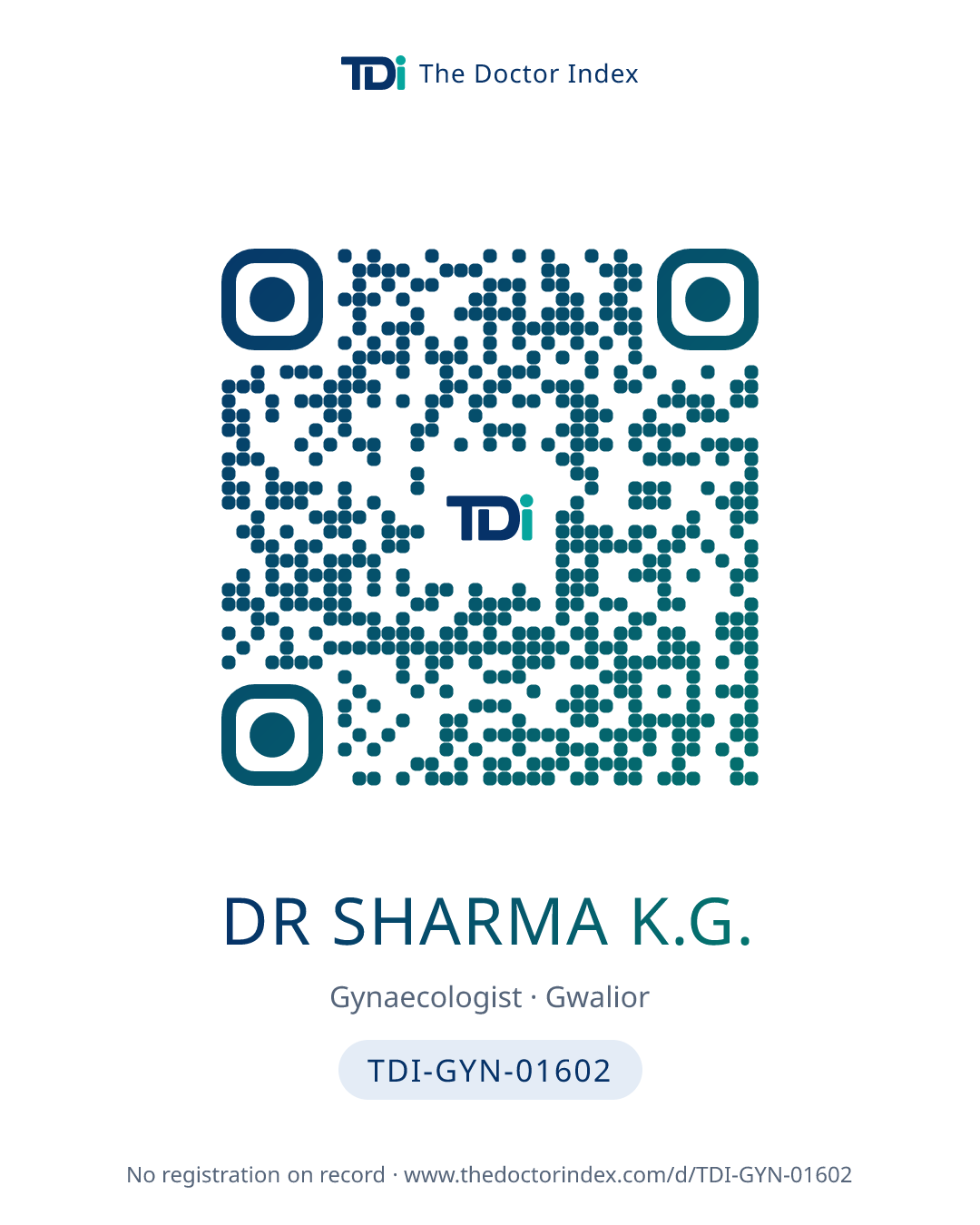 QR card for Dr Sharma K.G., TDI-GYN-01602