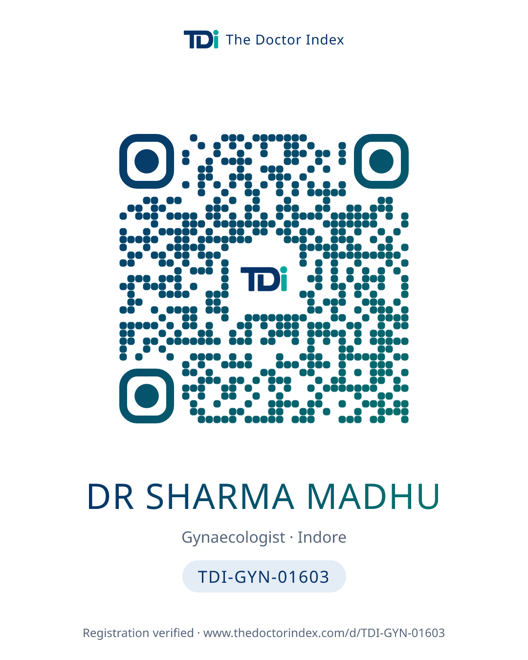 QR card for Dr Sharma Madhu, TDI-GYN-01603