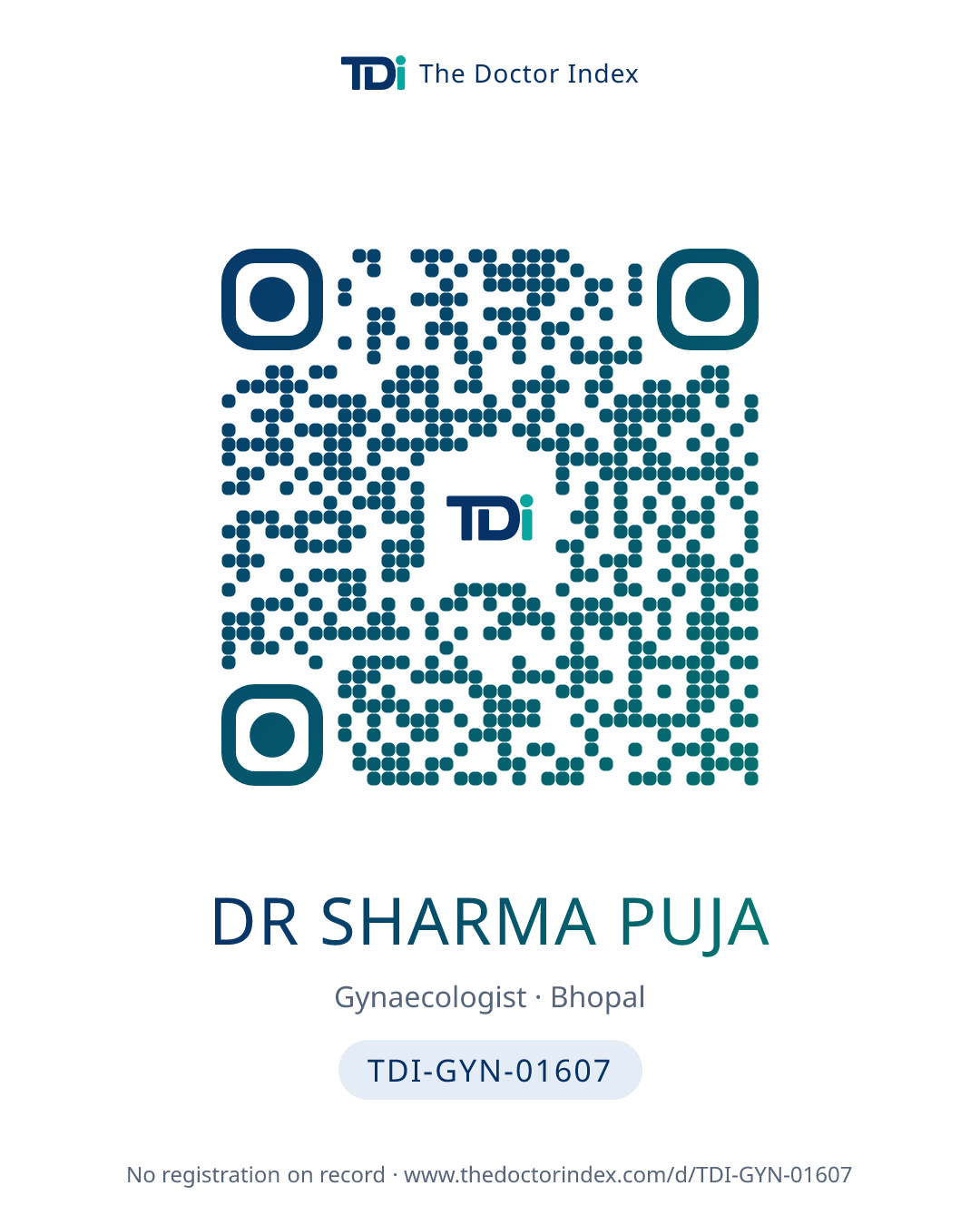 QR card for Dr Sharma Puja, TDI-GYN-01607