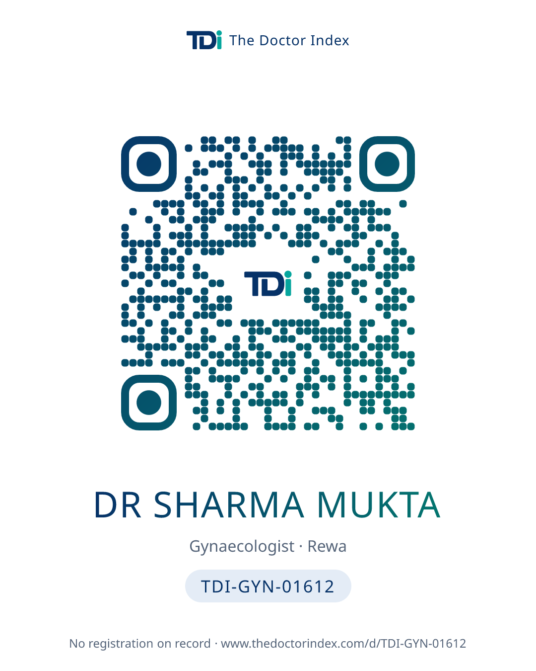 QR card for Dr Sharma Mukta, TDI-GYN-01612