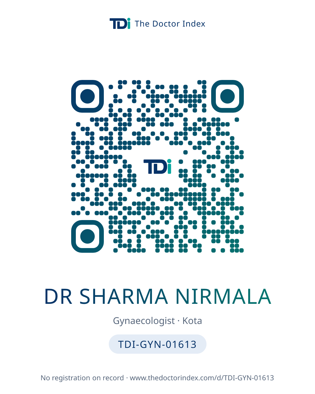 QR card for Dr Sharma Nirmala, TDI-GYN-01613