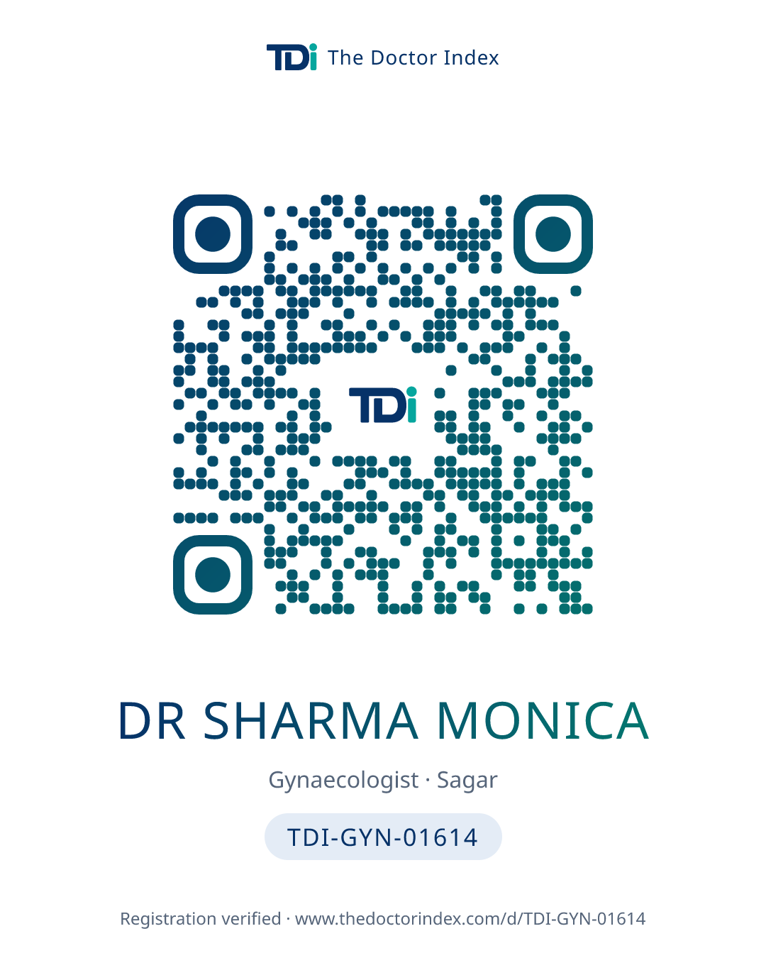 QR card for Dr Sharma Monica, TDI-GYN-01614