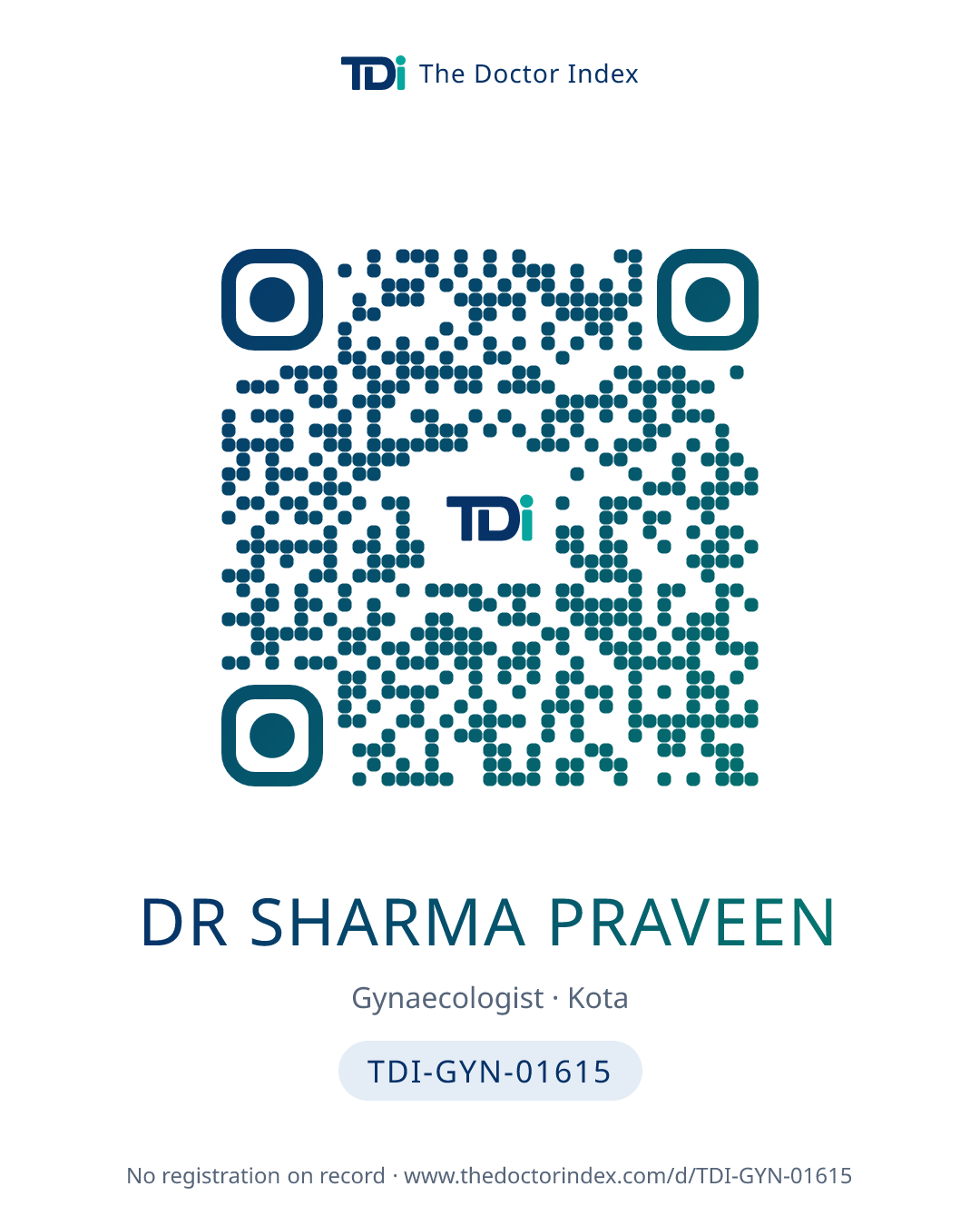 QR card for Dr Sharma Praveen, TDI-GYN-01615