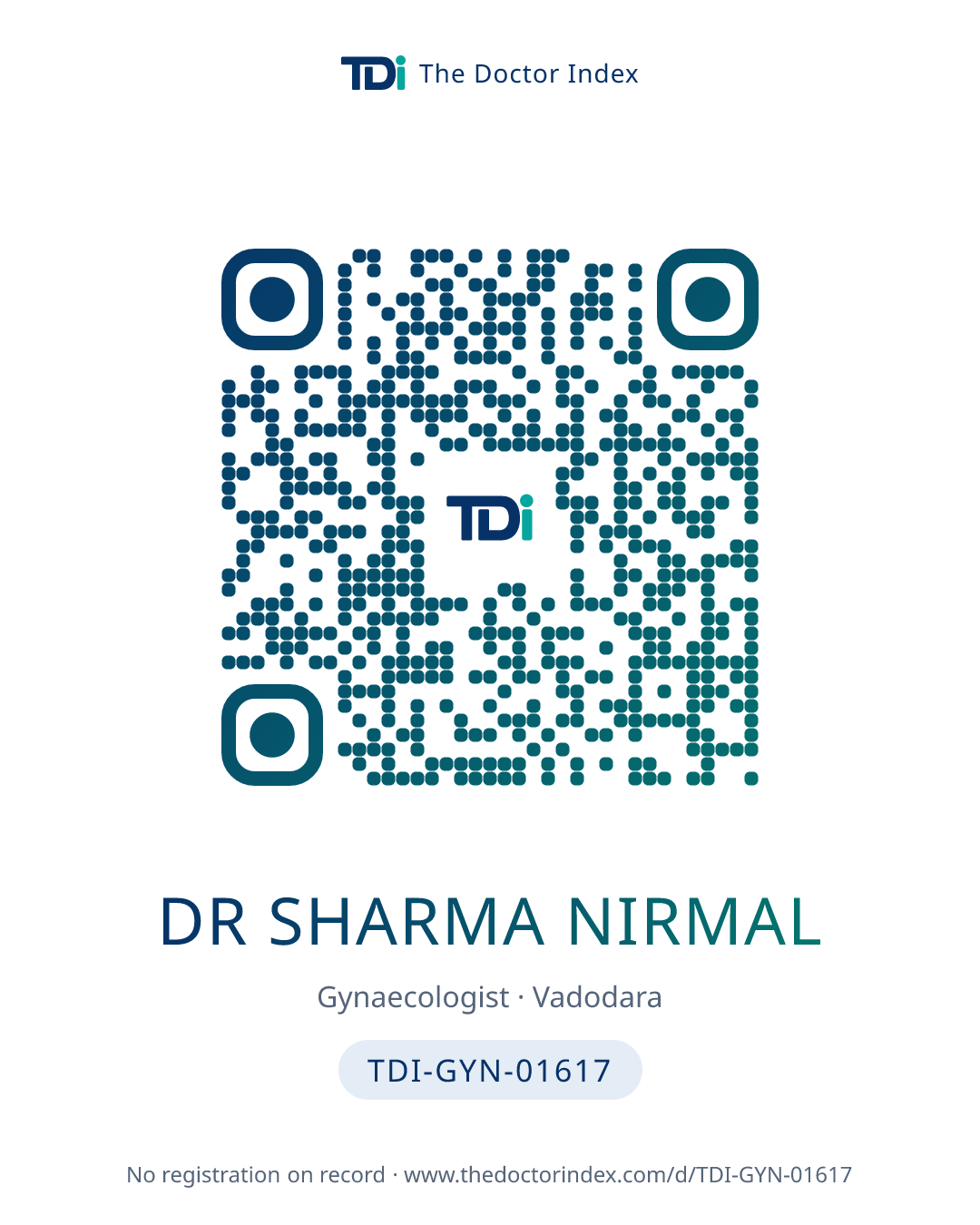 QR card for Dr Sharma Nirmal, TDI-GYN-01617