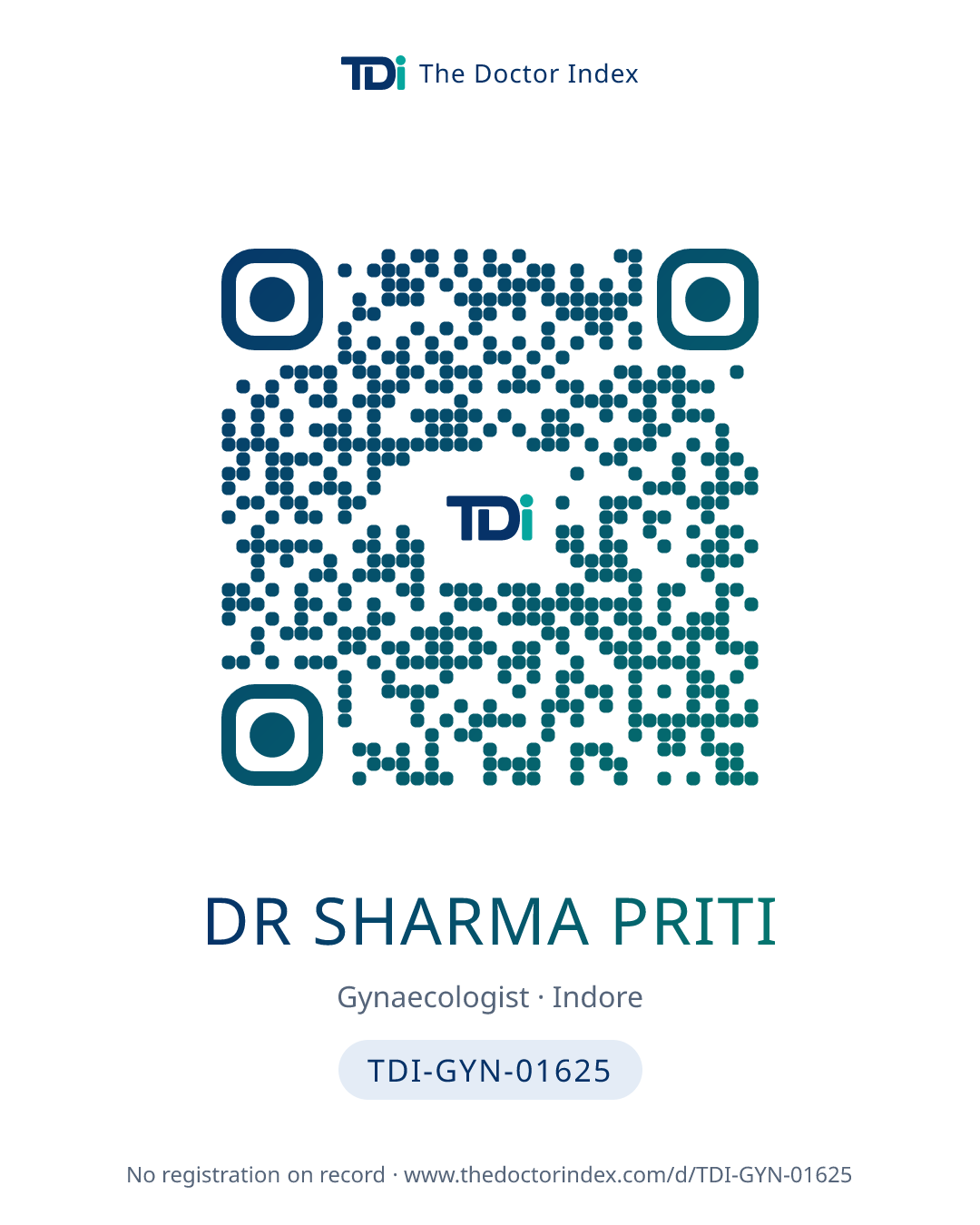 QR card for Dr Sharma Priti, TDI-GYN-01625