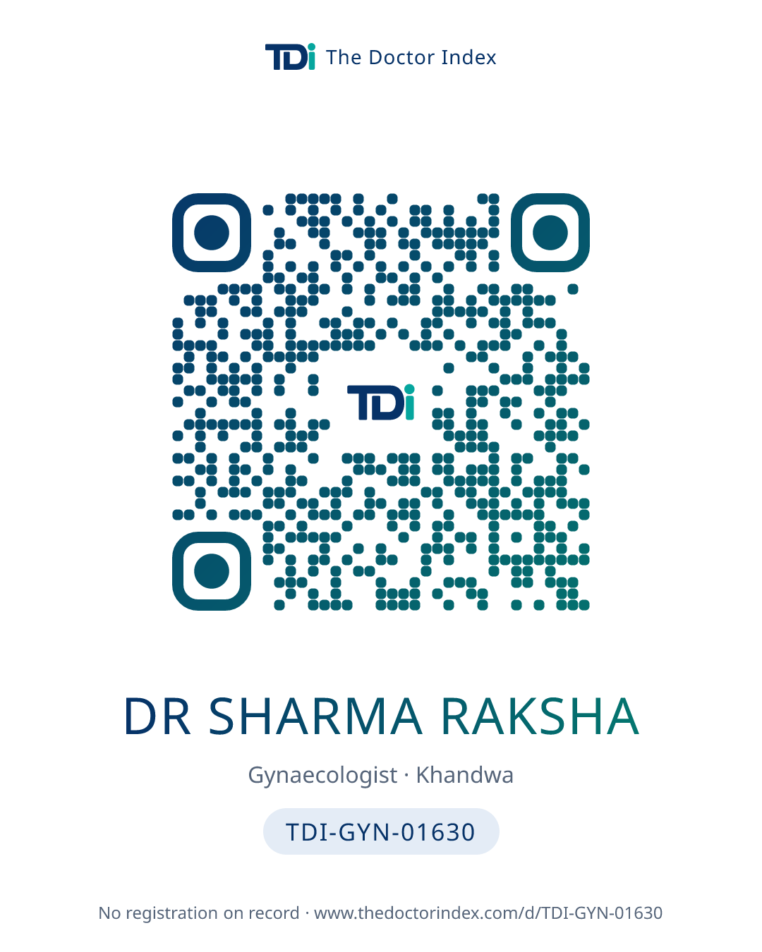 QR card for Dr Sharma Raksha, TDI-GYN-01630