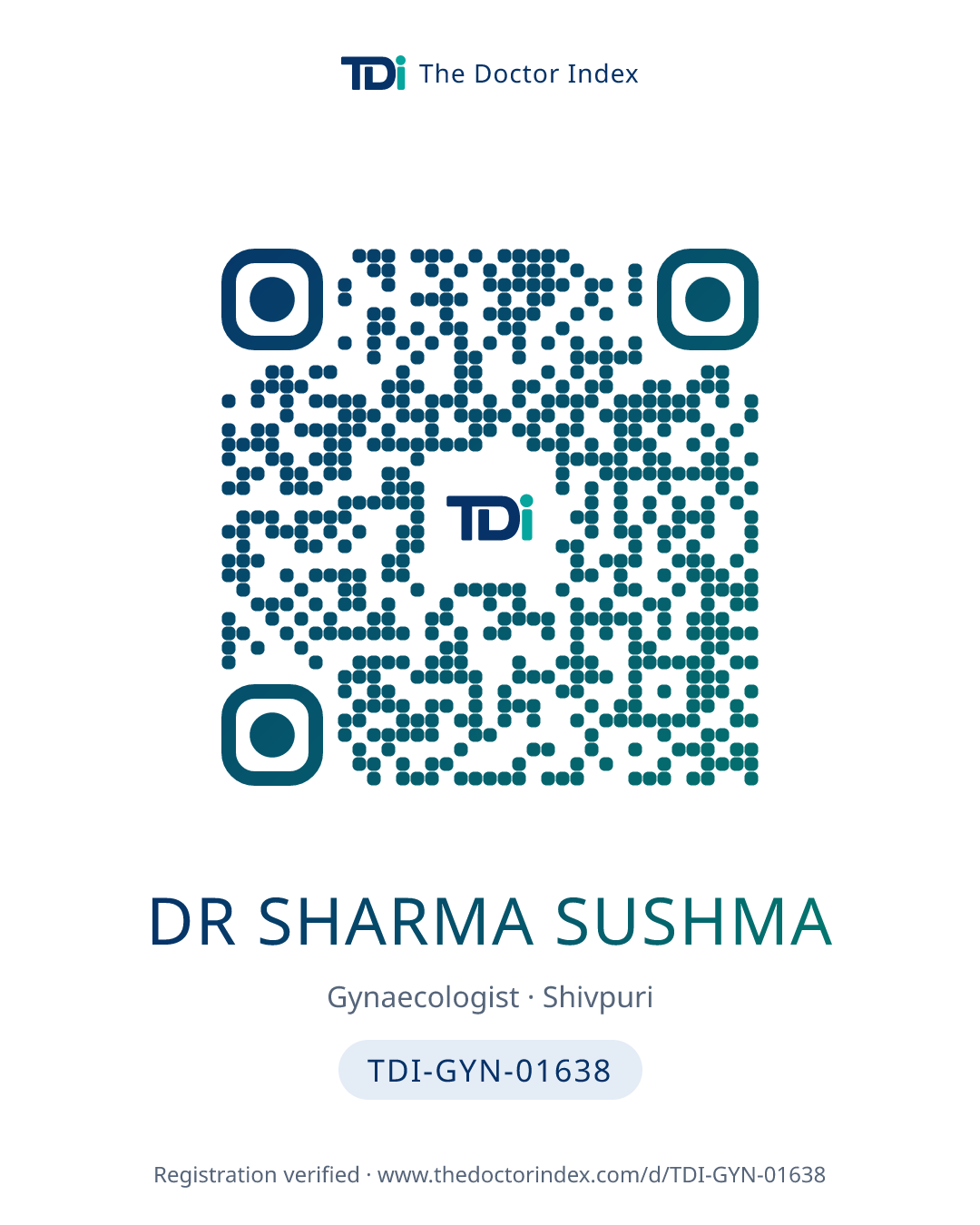 QR card for Dr Sharma Sushma, TDI-GYN-01638