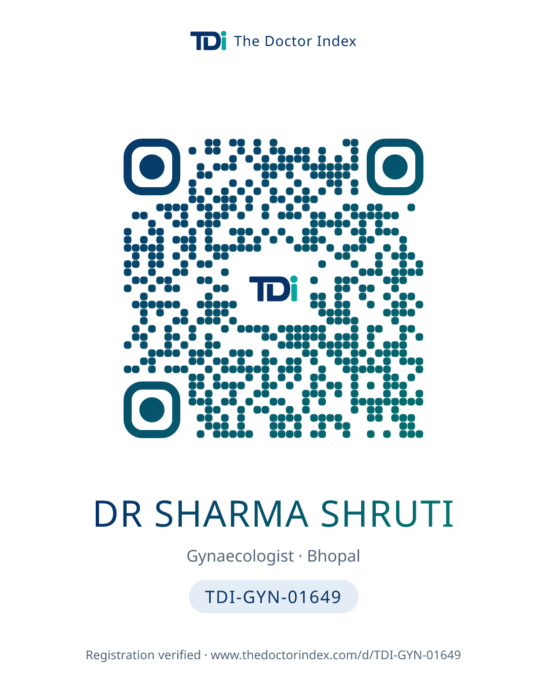 QR card for Dr Sharma Shruti, TDI-GYN-01649